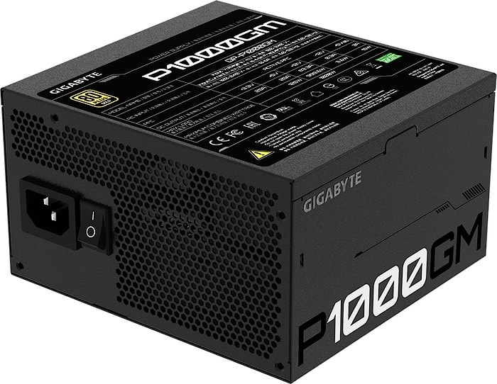 GIGABYTE P1000GM Power Supply 1000W, Modular, 80 PLUS Gold, Japanese capacitors, 120mm smart control fan, EU plug
