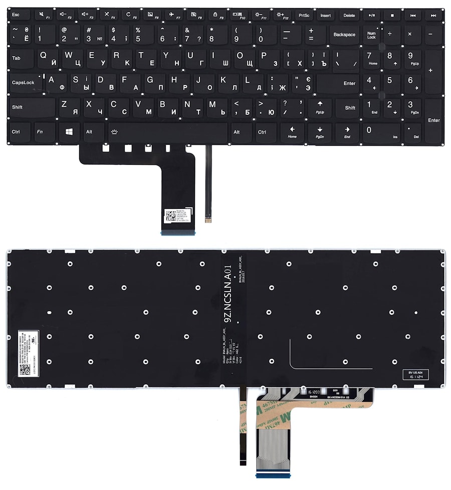 Клавиатура для ноутбука Lenovo IdeaPad V110-15AST, V110-15IAP, V110-15IKB, 310-15ABR, 310-15IAP, 310-15IKB, 310-15ISK, 510-15IKB черная, с подсветкой