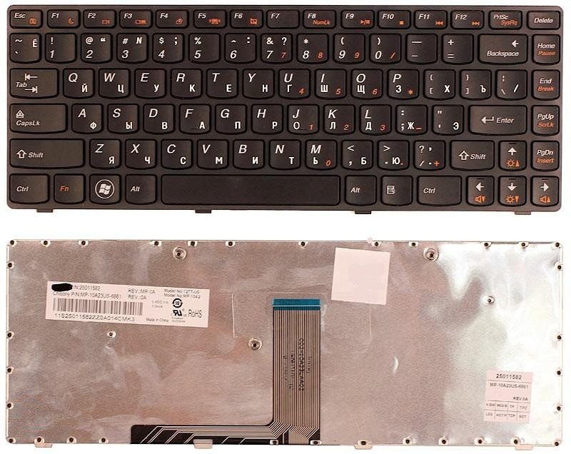 Клавиатура для ноутбука Lenovo IdeaPad B470, G470, G475, V470 черная, рамка черная