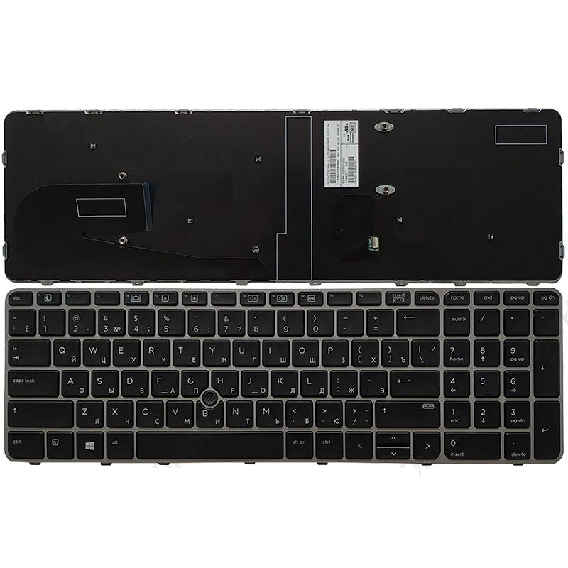 Клавиатура для ноутбука HP EliteBook 850 G5, 755 G3 с трекпоинтом, черная, с серебряной рамкой