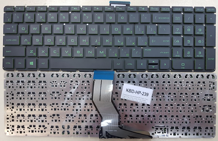 Клавиатура для ноутбука HP Pavillion 15-ab, 15-ae, 15-ak, 15-au, 15-bc, 15-cc, 15-cd, 15z-ab, 17-ab, 17-g, HP Omen 15-ax, 15-cb черная, зеленые кнопки