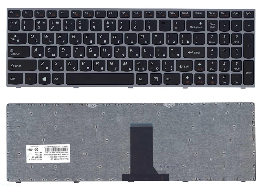 Клавиатура для ноутбука Lenovo IdeaPad B5400, M5400 черная, рамка серебрянная