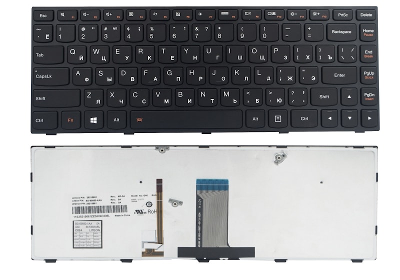 Клавиатура для ноутбука Lenovo IdeaPad Flex 2-14, G40-30, G40-70 черная, рамка черная, с подсветкой