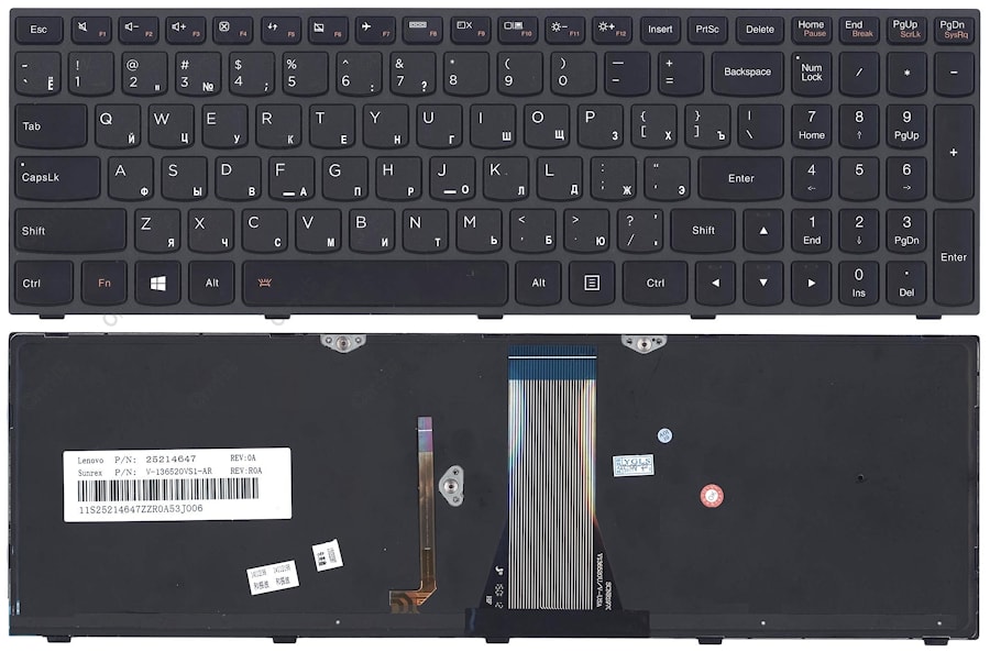 Клавиатура для ноутбука Lenovo IdeaPad G50-30, G50-45, G50-70, B50-30 черная, рамка серебряная, с подсветкой