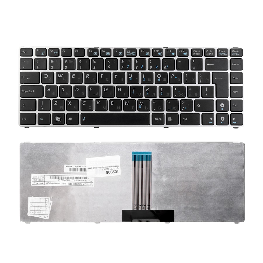 Клавиатура для ноутбука Asus Eee PC 1201, 1215, 1225, Lamborghini VX6 Series.Г-образный Enter. Черная, с серебристой рамкой. PN: 9J.N2K82.90R.