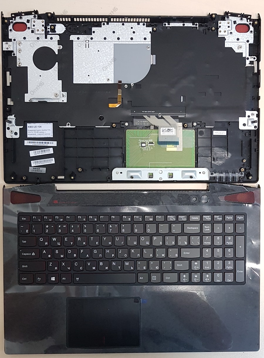 Клавиатура для ноутбука Lenovo IdeaPad Y50, Y50-70, Y50-80 черная, с подсветкой, с верхней панелью
