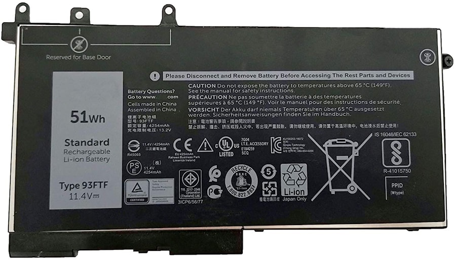 Аккумулятор для Dell Latitude 12-5290, 5280, 5288, 5488, E5288, (93ftf), 51Wh, 11.4V