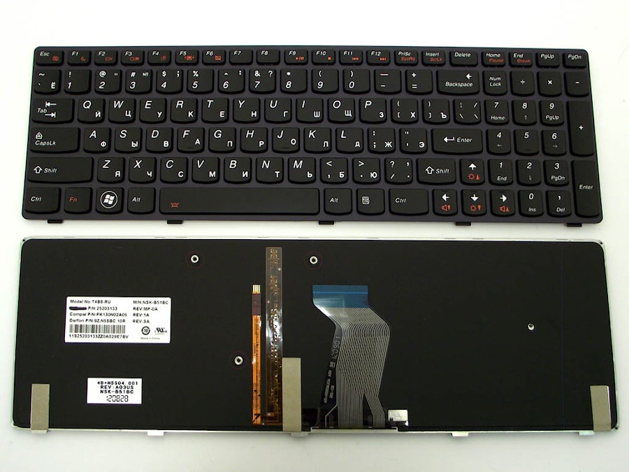 Клавиатура для ноутбука Lenovo IdeaPad Y580 черная, с подсветкой