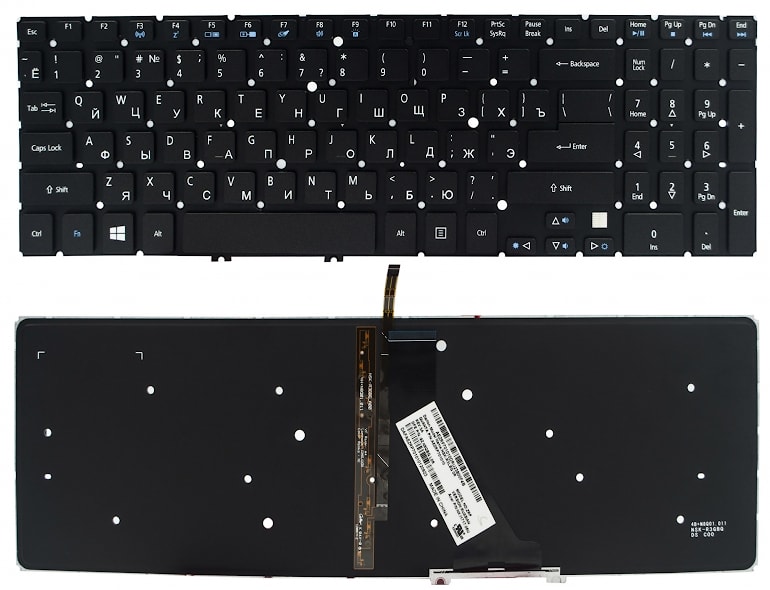 Клавиатура для ноутбука Acer Aspire V5-531, V5-551, V5-552, V5-571, V5-572, V7-581, V7-582, M3-581, M5-581 черная, рамка черная, с подсветкой