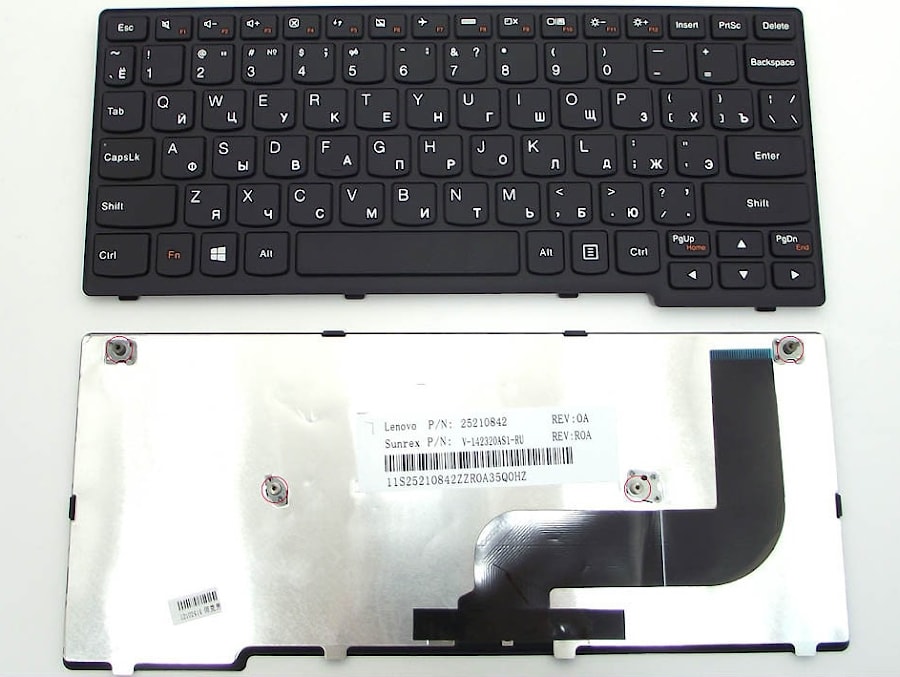 Клавиатура для ноутбука Lenovo IdeaPad Yoga 11S черная, рамка серебряная