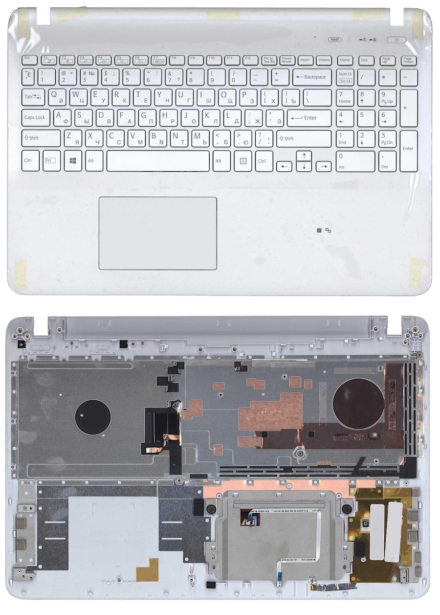 Клавиатура для ноутбука Sony Vaio SVF15, FIT 15 белая, с подсветкой, верхняя панель в сборе