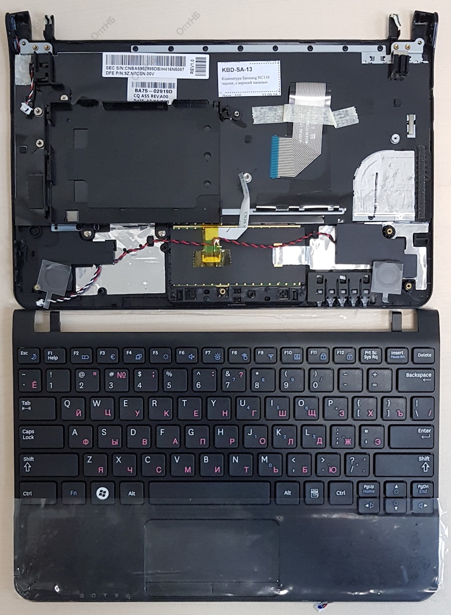 Клавиатура для ноутбука Samsung NC110 черная, с верхней панелью