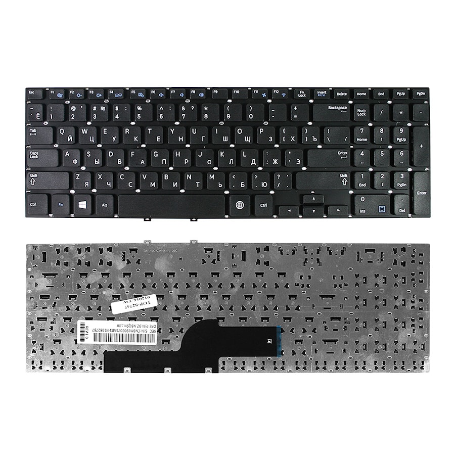 Клавиатура для ноутбука Samsung NP270E5E, NP300E5V, NP350E5C, NP350V5C, NP355E5C, NP355V5C, NP370E5V, NP550P5C черная, без рамки