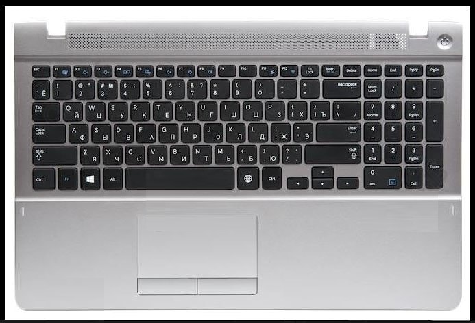 Клавиатура для ноутбука Samsung NP370R5E, NP370R5V, NP450R5E, NP450R5V, NP470R5E, NP510R5E, NP510R5V черная, с серой верхней панелью