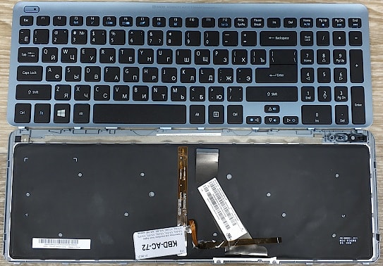 Клавиатура для ноутбука Acer Aspire V5-531, V5-551, V5-552, V5-571, V5-572, V7-581, V7-582, M3-581, M5-581 черная, рамка голубая, с подсветкой
