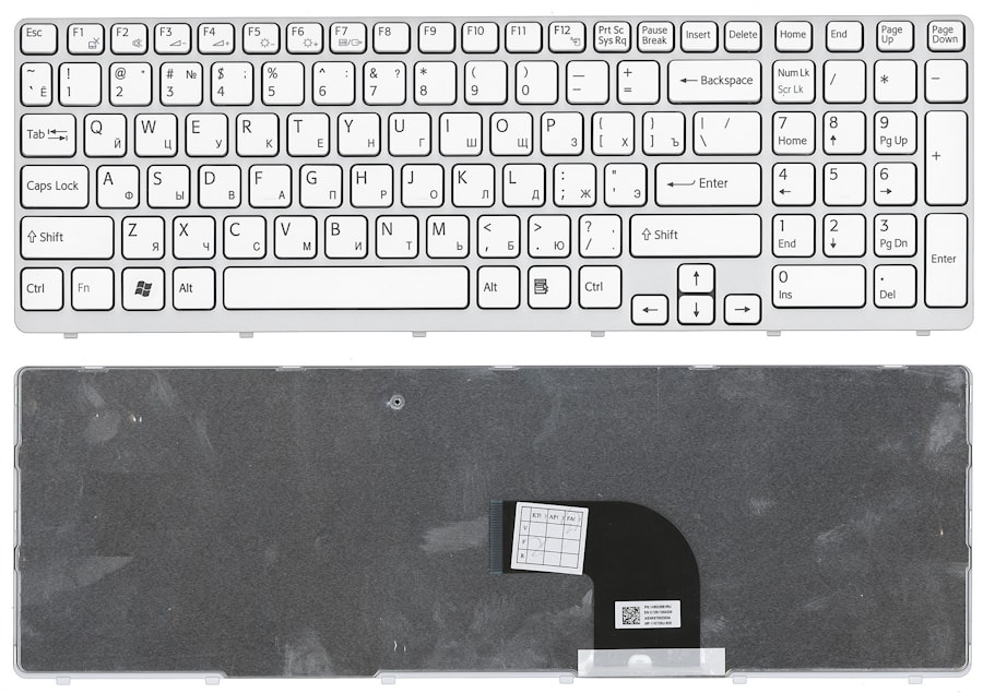 Клавиатура для ноутбука Sony Vaio SVE1511, SVE1511S9R, SVE1511X1R, SVE1511V1R, SVE1511T1R, SVE1511N1R, SVE1511C1R, SVE1511B1R белая, с рамкой