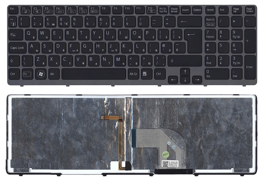 Клавиатура для ноутбука Sony Vaio SVE1511 черная, с рамкой, c подсветкой
