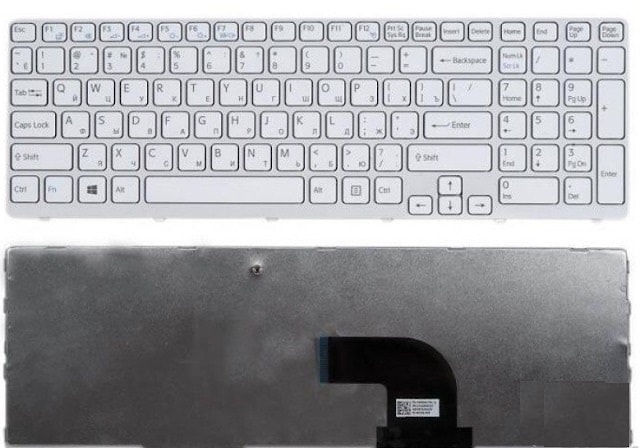 Клавиатура для ноутбука Sony Vaio SVE1711, SVE1711Z1R, SVE1711V1R, SVE1711S9R, SVE1711T1R, SVE1711Q1R, SVE1711G1R белая, с рамкой