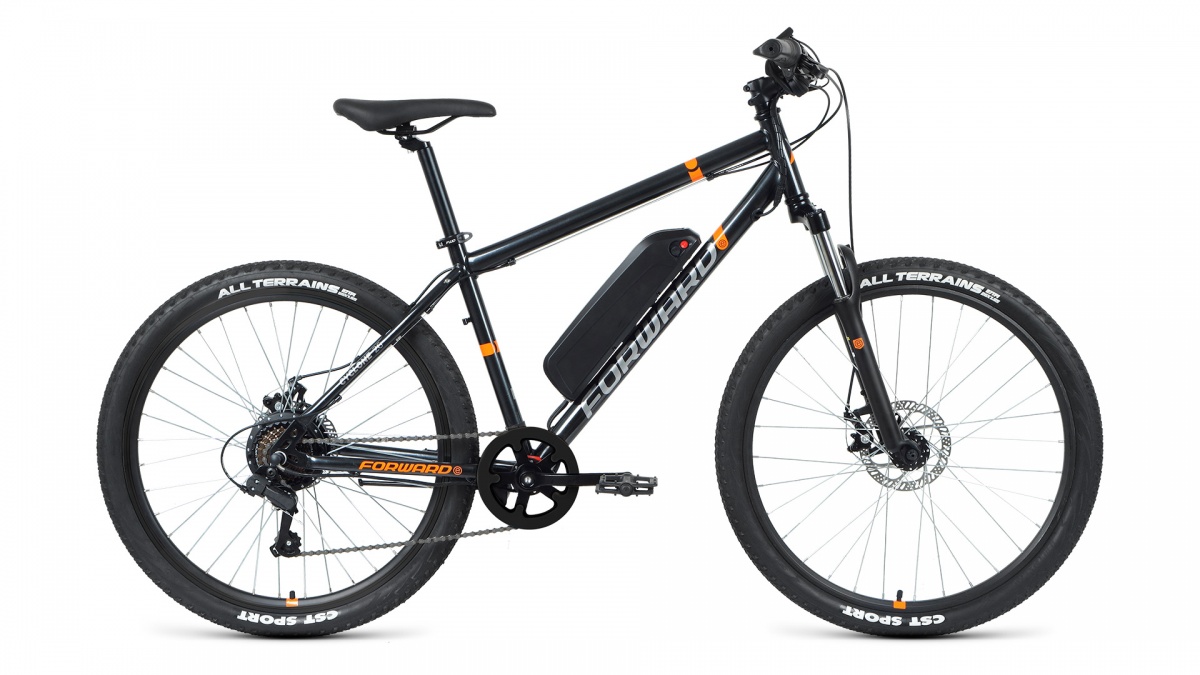 Electric Bicycles FORWARD CYCLONE 26 2.0 disc 250w (26" 7 sp. size 17", 30-35 km/h, up to 70 km, 10.4 Ah) 2020-2021, grey, 1BKW1E167001  