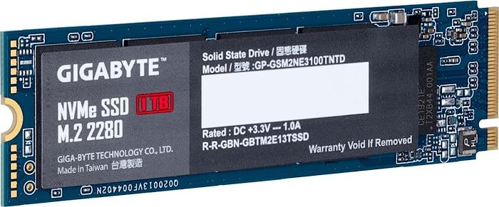 GIGABYTE SSD 1TB, M.2 2280, NVMe 1.3 PCI-Express 3.0 x4, 3D NAND TLC, 2500MBs/2100MBs, 5Yr., Retail