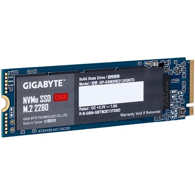 GIGABYTE SSD 128GB, M.2 2280, NVMe 1.3 PCI-Express 3.0 x4, 3D NAND TLC, 1550MBs/550MBs, 5Yr., Retail