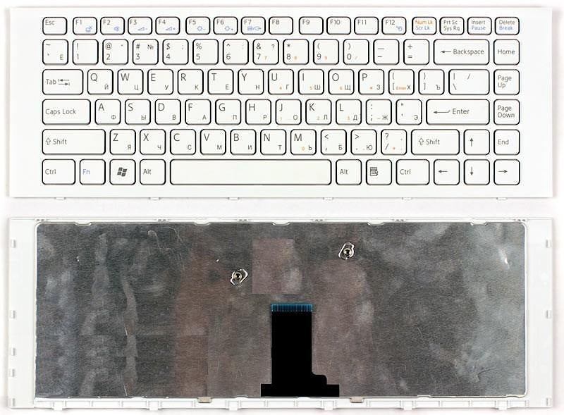 Клавиатура для ноутбука Sony Vaio VPC-EG, VPC-EK, VPCEG1S1R, VPCEG1S1R, VPCEK3S1R, VPCEK2S1R, VPCEK3S1R белая, с рамкой