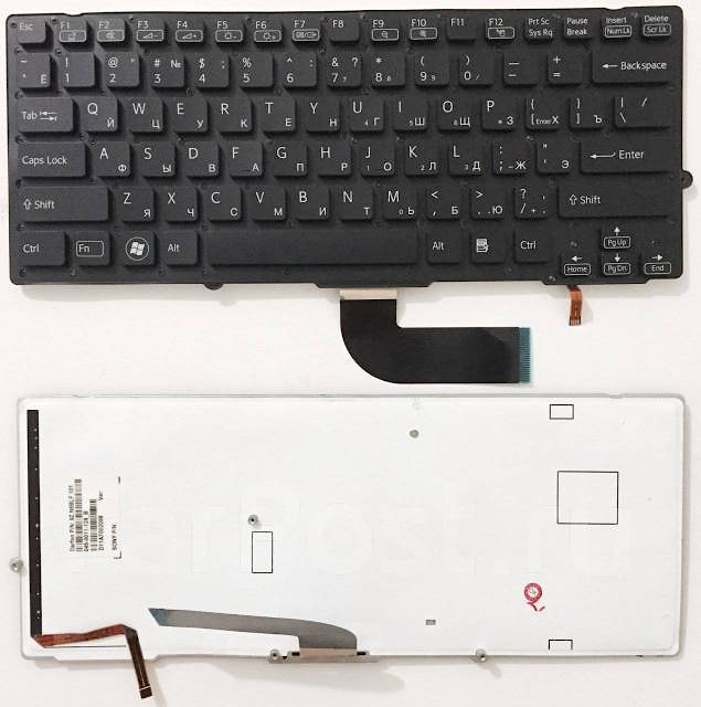 Клавиатура для ноутбука Sony Vaio VPC-SB, VPC-SD черная, без рамки, с подсветкой