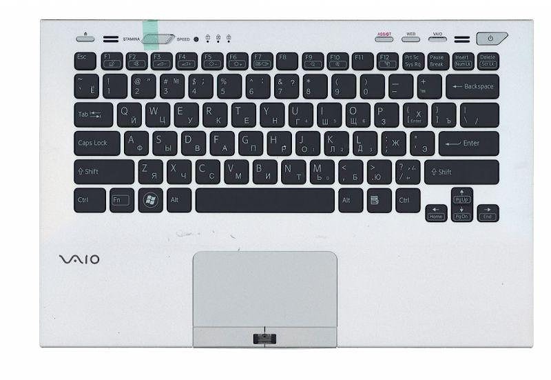 Клавиатура для ноутбука Sony Vaio VPC-SB, VPC-SD черная, с серой верхней панелью
