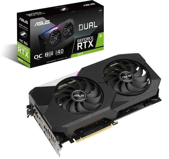ASUS Video Card Dual GeForce RTX 3070 V2 OC Edition 8GB GDDR6 with LHR, PCI Express 4.0, OC Mode - 1800 MHz (Boost Clock), Gaming Mode - 1770 MHz (Boo