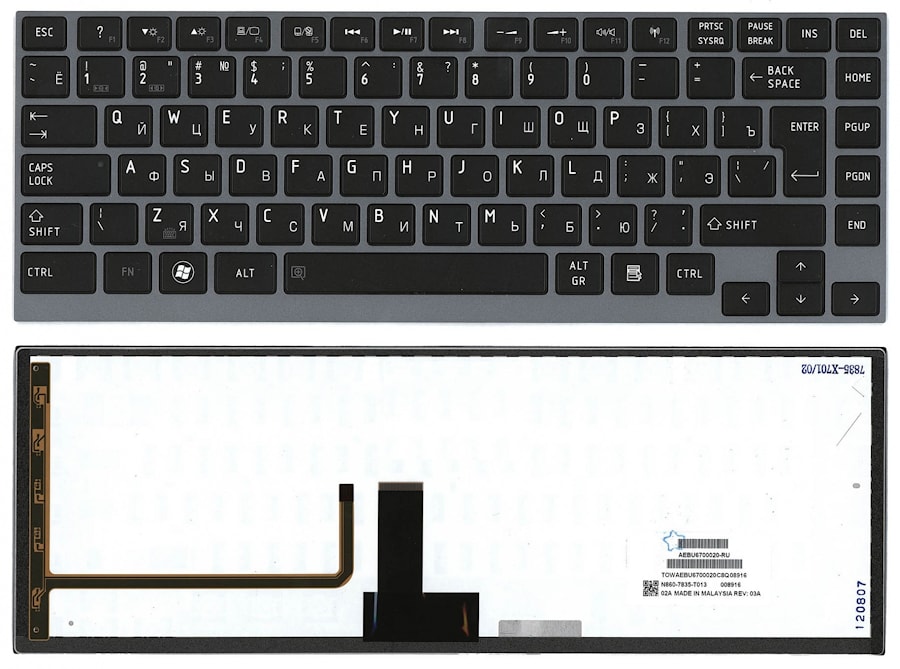 Клавиатура для ноутбука Toshiba Satellite U800, U900, Z830, Z930 черная, с подсветкой
