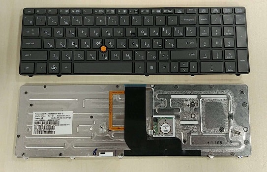 Клавиатура для ноутбука HP EliteBook 8560w, серая, с рамкой, с джойстиком, с подсветкой