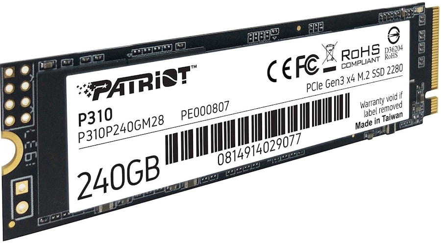 Patriot P310 240GB SSD M.2 2280 PCI M.2, PCI Express 3.0 x4 (NVMe 1.3), 1700/1000 MBps, 280000/250000 IOps