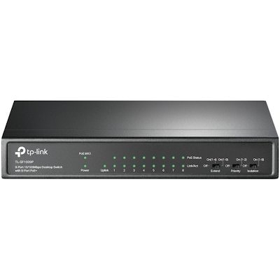 9-port 10/100Mbps unmanaged switch with 8 PoE+ ports, compliant with 802.3af/at PoE, 65W PoE budget, support 250m Extend Mode, Priority mode and Isola