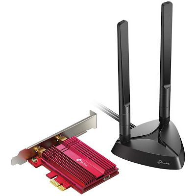 11AX 3000Mbps dual-band PCI-E adapter, 2402Mbps at 5G and 574Mbps at 2.4G, support Bluetooth 5.0, WPA2 encryption, two external Antennas.