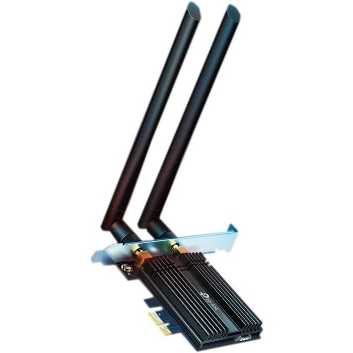 11AX 3000Mbps dual-band PCI-E adapter, 2402Mbps at 5G and 574Mbps at 2,4G, support Bluetooth 5,0, WPA2 encryption, two external Antennas,