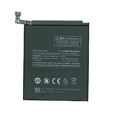 Аккумулятор для телефона Xiaomi Redmi Note 5A, Mi A1, Redmi S2, Mi 5X (BN31), 11.86Wh, 3080mAh, 3.85V, OEM