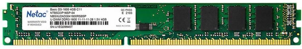 Оперативная память Netac Basic 4GB DDR3 PC3-12800 NTBSD3P16SP-04  