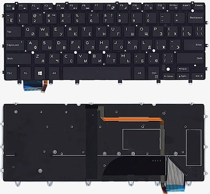 Клавиатура для ноутбука Dell XPS 13-9370, 9380 чёрная, без рамки, с подсветкой