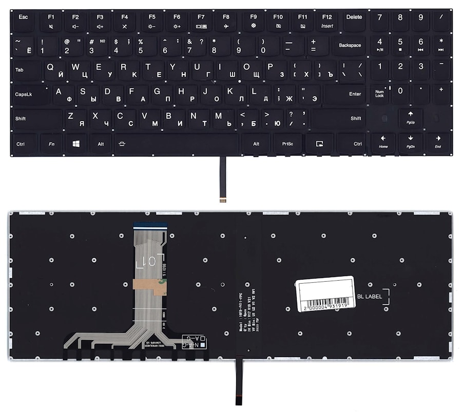 Клавиатура для ноутбука Lenovo Legion Y540 черная с белой подсветкой