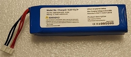 Аккумулятор для колонки JBL Charge 2, Charge 2 Plus (GSP1029102R), 22.2Wh, 6000mAh, 3.7V, OEM, прямая полярность