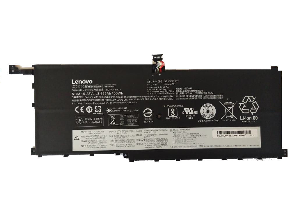 Аккумулятор Lenovo ThinkPad X1 Yoga, Carbon Gen 4, (01AV409), 56Wh, 15.28V, ORG  