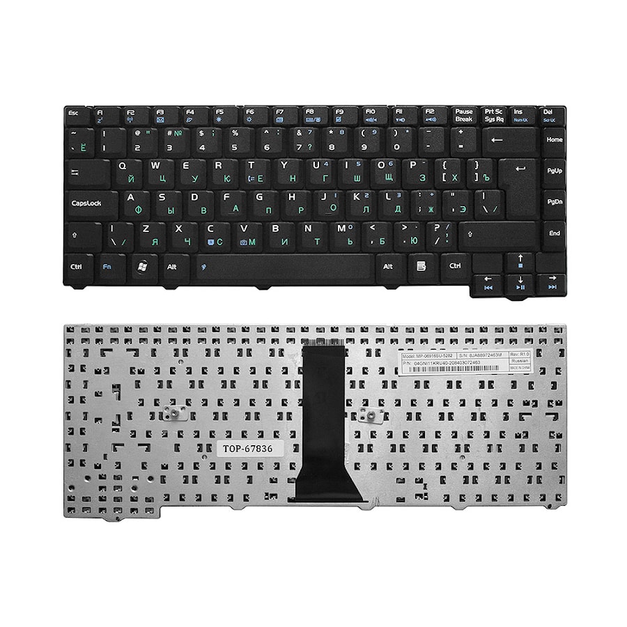 Клавиатура для ноутбука Asus F2, F3, Z53 Series. (24pin). Г-образный Enter. Черная без рамки. PN: 04GNI11KRU40, MP-06913US-5282.