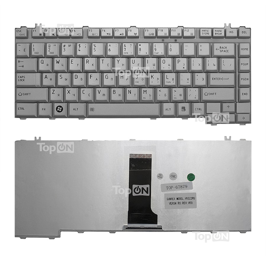 Клавиатура для ноутбука Toshiba Satellite A200, A205, A210, A215, M200 Series. Плоский Enter. Серебристая, без рамки. PN: NSK-TAJ01 9J.N9082.J01.