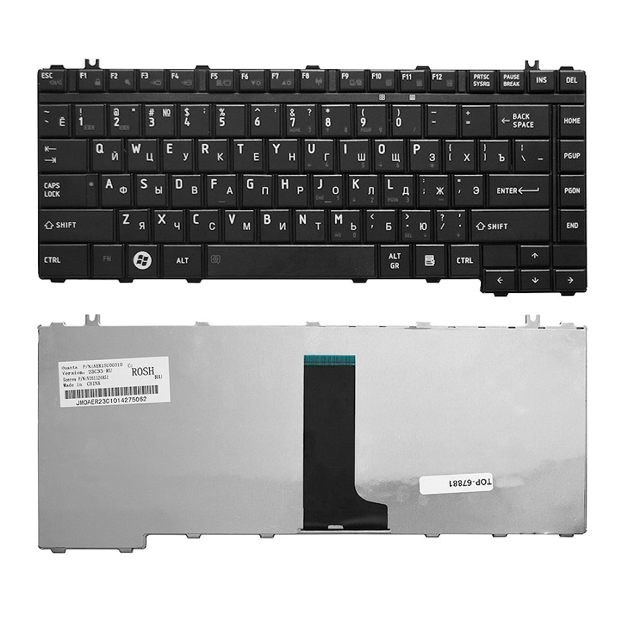 Клавиатура для ноутбука Toshiba Qosmio F50, Satellite A200, A205, A210, A215, A300 Series. Плоский Enter. Черная без рамки. PN: NSK-TAJ01.
