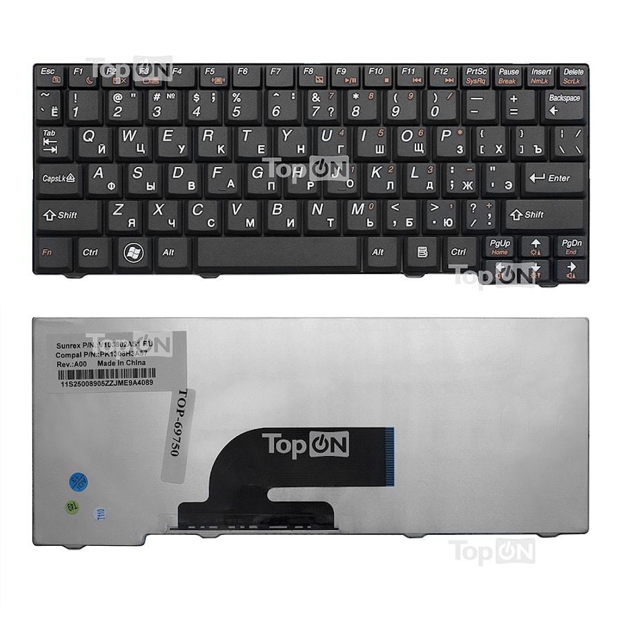 Клавиатура для ноутбука Lenovo IdeaPad S10-2, S10-3C Series. Плоский Enter. Черная, без рамки. PN: 25-008466, MP-08F53US-686.