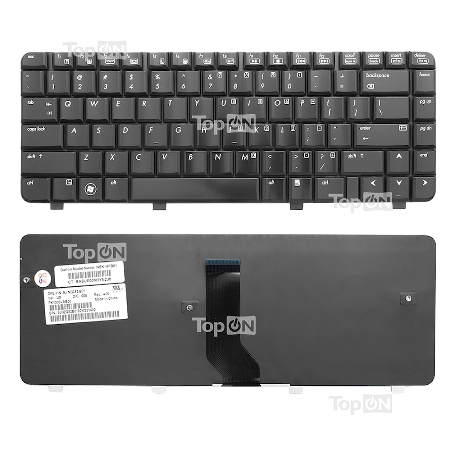Клавиатура для ноутбука HP Pavilion DV4-1000, DV4-1100, DV4-1200 Series. Плоский Enter. Черная, без рамки. PN: 9J.N8682.901, MP-05583US66.
