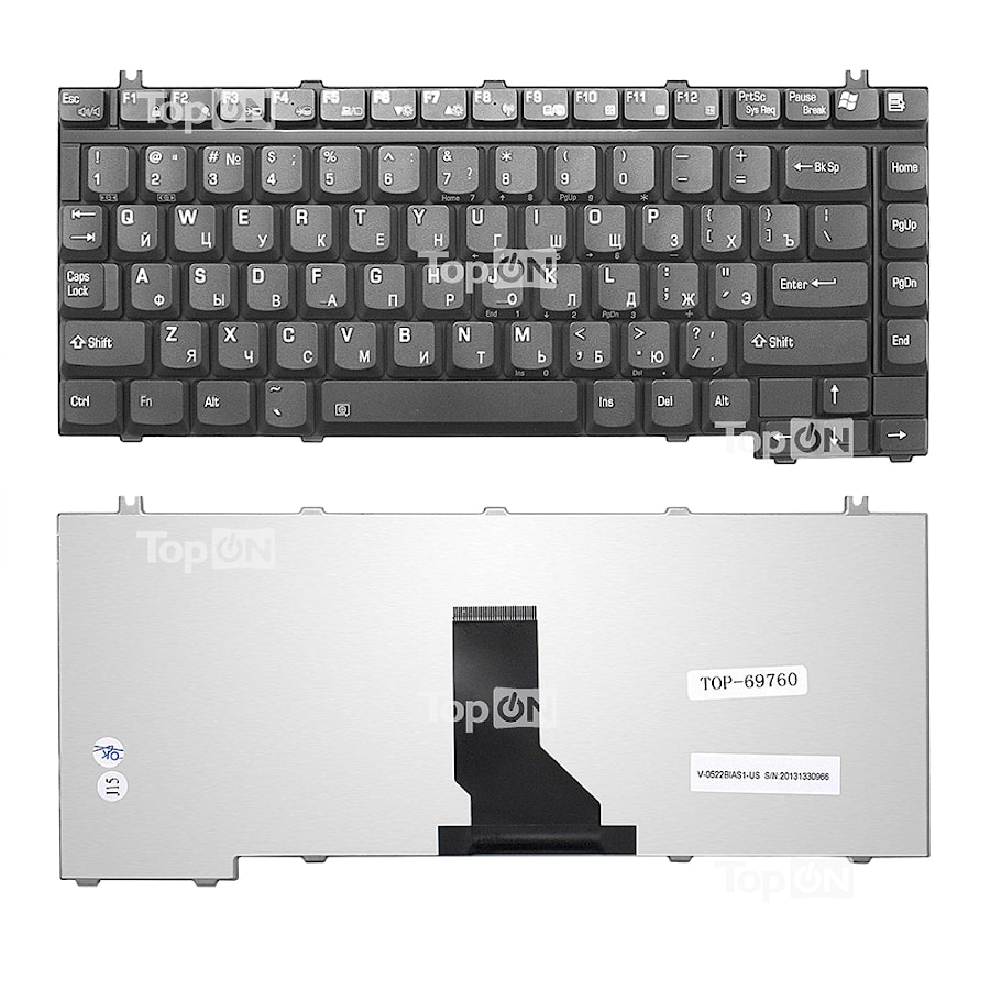 Клавиатура для ноутбука Toshiba Satellite Pro A10, A30, A60, Qosmio E10, E15, F10, F15, F20 Series. Плоский Enter. Черная, без рамки. PN: NSK-T440R.