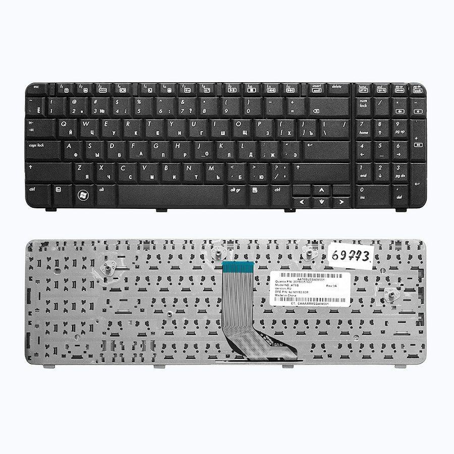 Клавиатура для ноутбука HP Compaq Presario CQ61, G61 Series. Плоский Enter. Черная, без рамки. Русифицированная. PN: 0P6, 0P6A, OP6, NSK-HA60R.