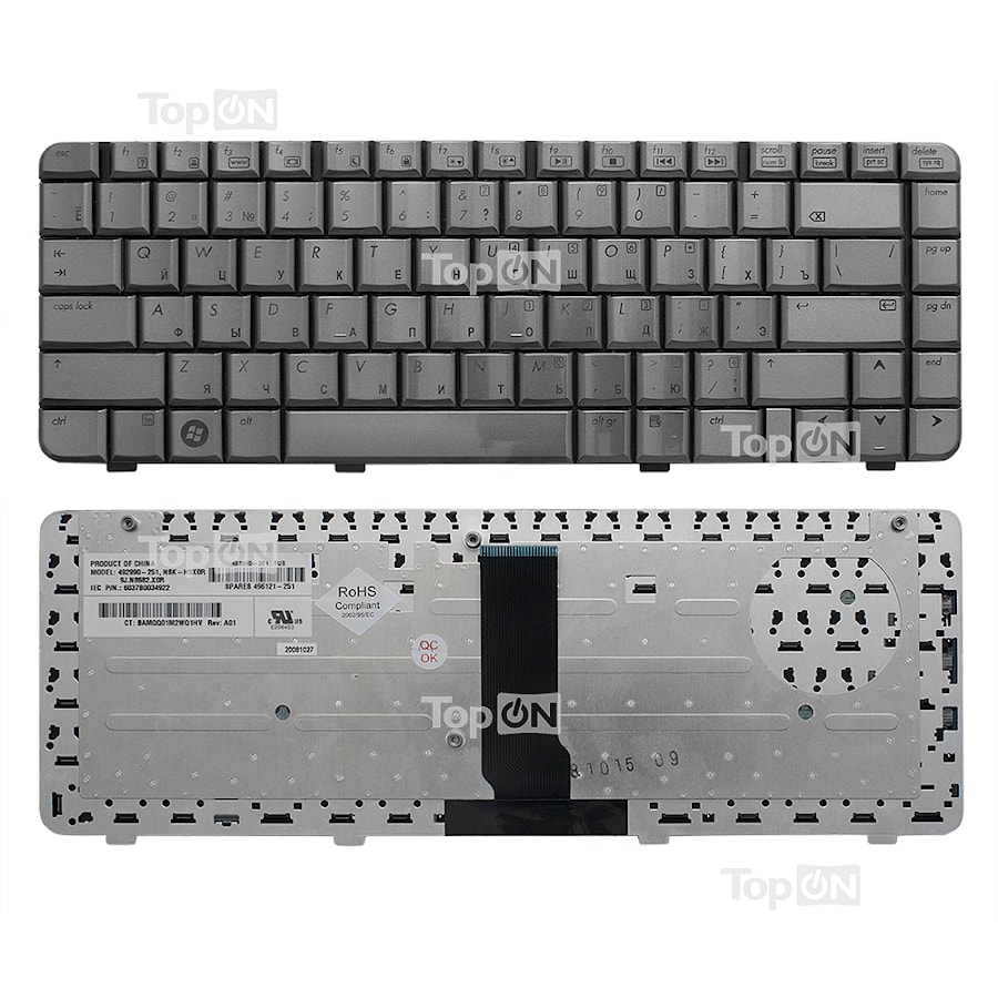 Клавиатура для ноутбука HP Pavilion DV3000, DV3500 Series. Плоский Enter. Бронзовая, без рамки. PN: 9J.N8682.X01, NSK-H5X01.