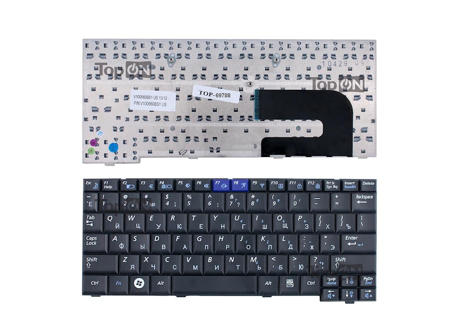 Клавиатура для ноутбука Samsung NC10, N110, N130, N140 Series. Плоский Enter. Черная, без рамки. PN: BA59-02697D, CNBA5902419QBIL.